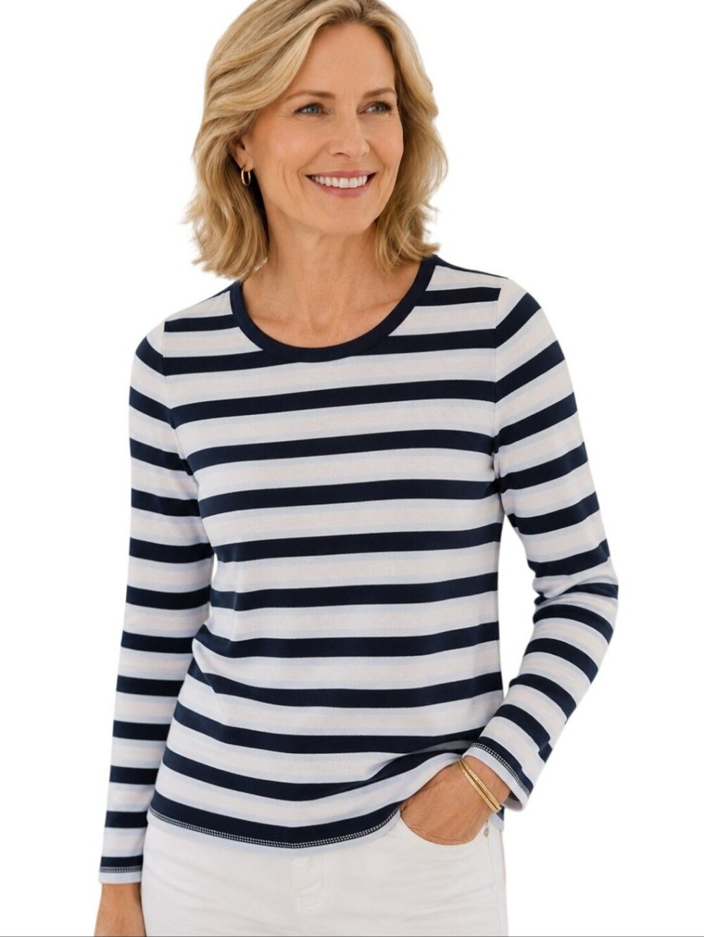 Talbots NWT Scoop Neck Blue White Striped Cut Out Back Neck Jersey Size Mp